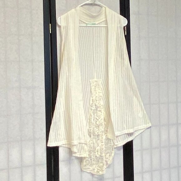 Maurices Sleeveless Stripe Crochet Drape Cardigan Vest Ivory L Boho Layering - Picture 3 of 14